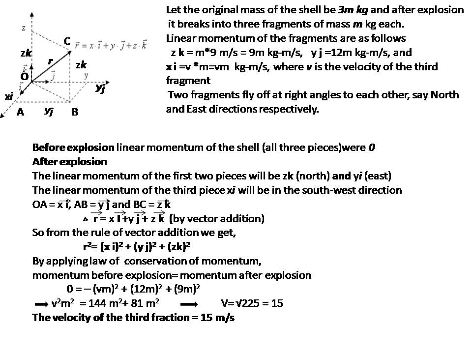 A shell explodes into three fragments of equal masses. Two fragments