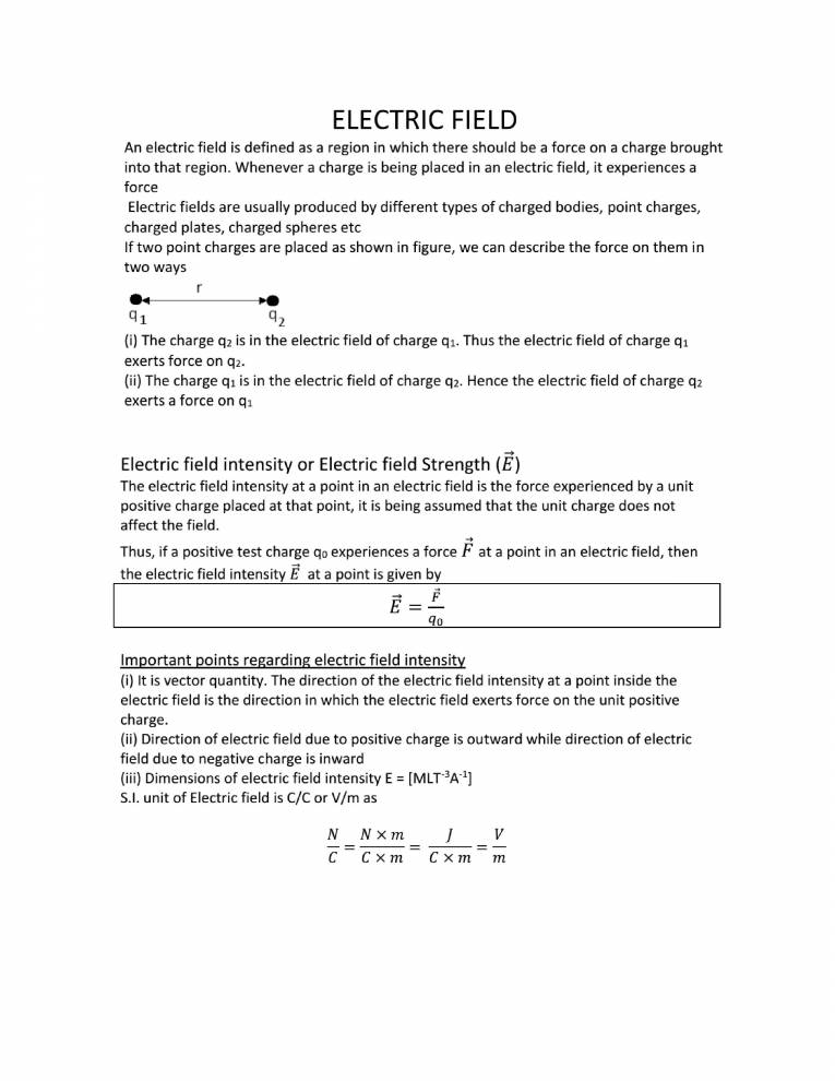 Electric Field Notes LearnPick India