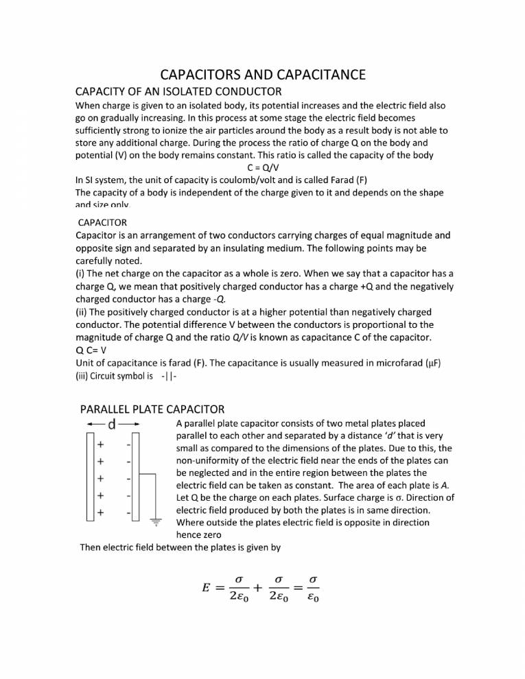 Capacitance - Notes - LearnPick India