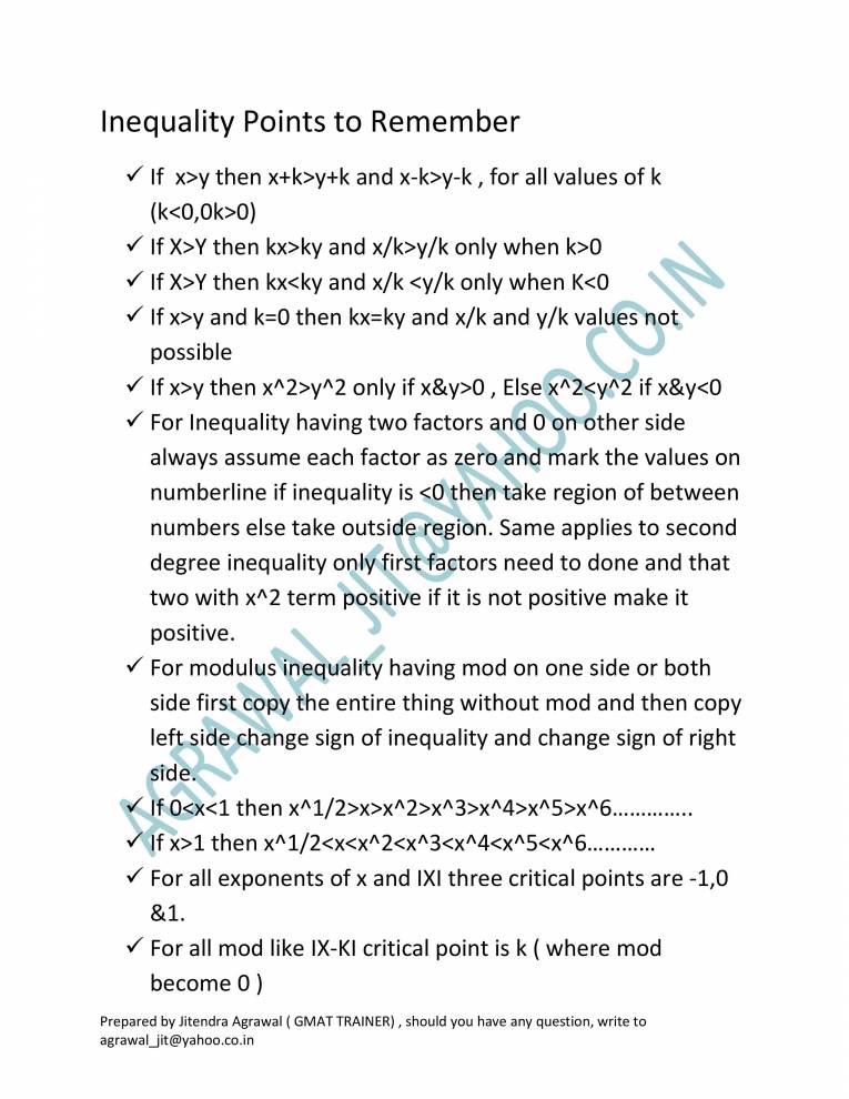 Important Points To Solve Most Of The GMAT /CAT/GRE Exam Inequality ...