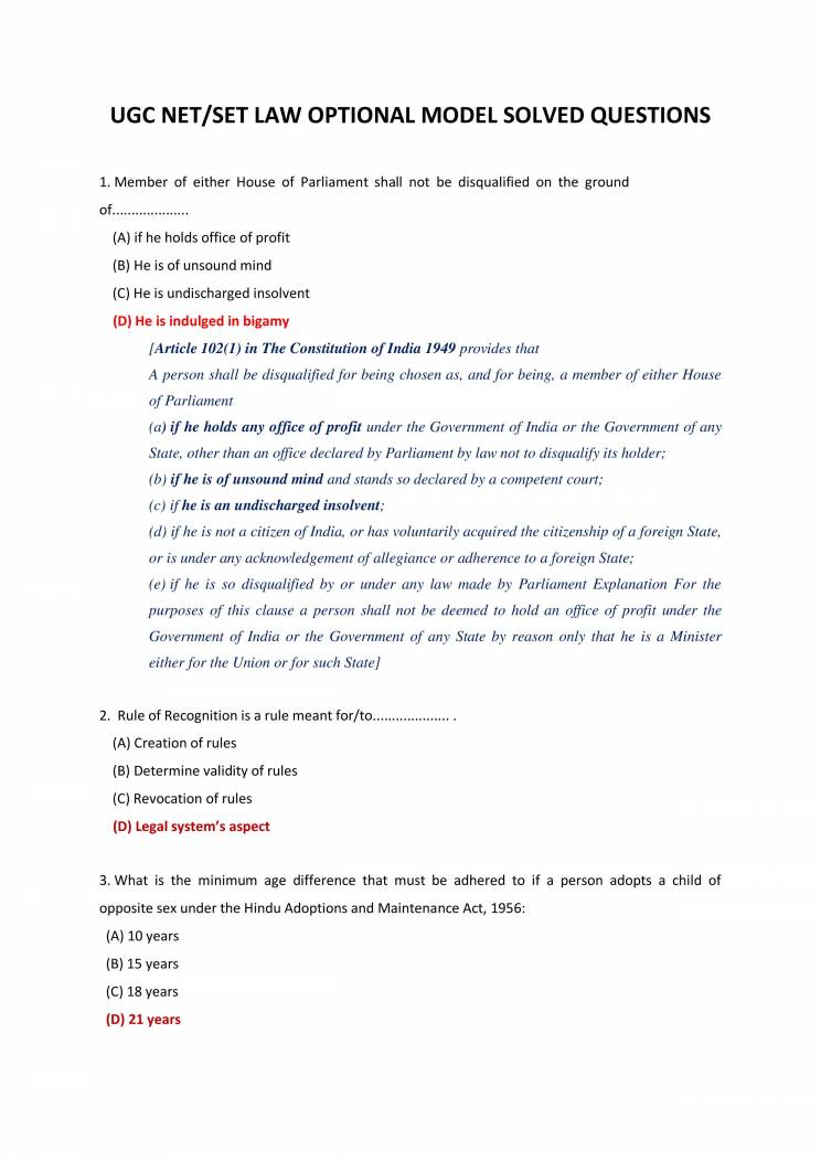 UGC NET/SET LAW OPTIONAL MODEL SOLVED QUESTIONS Notes LearnPick India