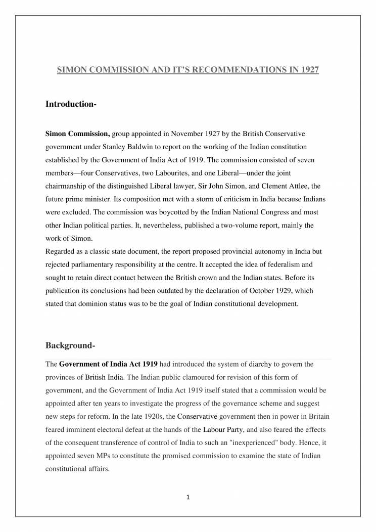 Simmon Commission Notes LearnPick India