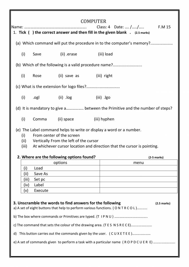 Worksheet For Class 4 - Notes - LearnPick India