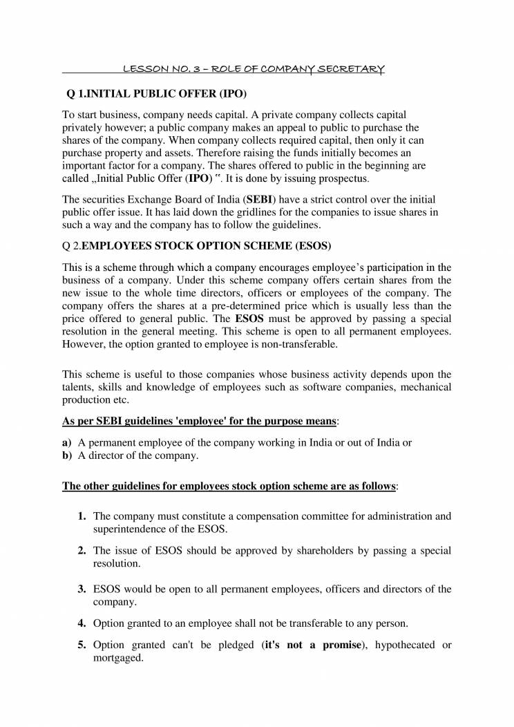 SP LESSON 3 ROLE OF COMPANY SECRETARY PART 1 Notes LearnPick India