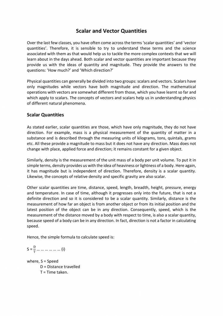 Notes On Scalar And Vector Quantities Notes LearnPick India