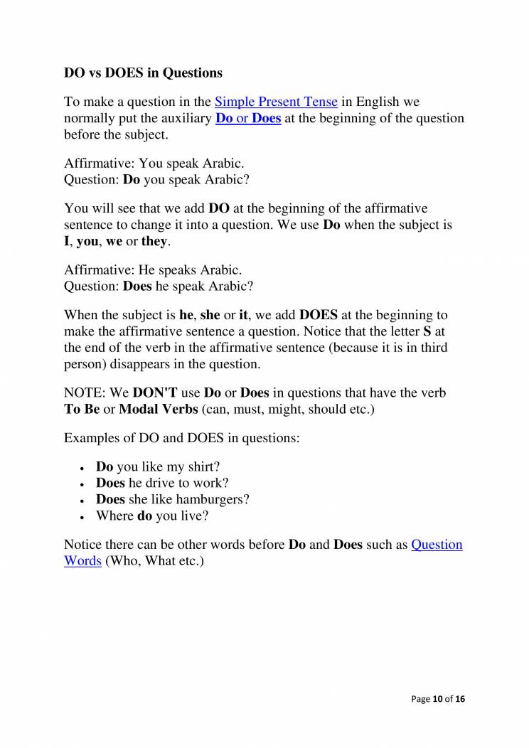 All About Do, Does, Did, Done, Don't - Notes - LearnPick India