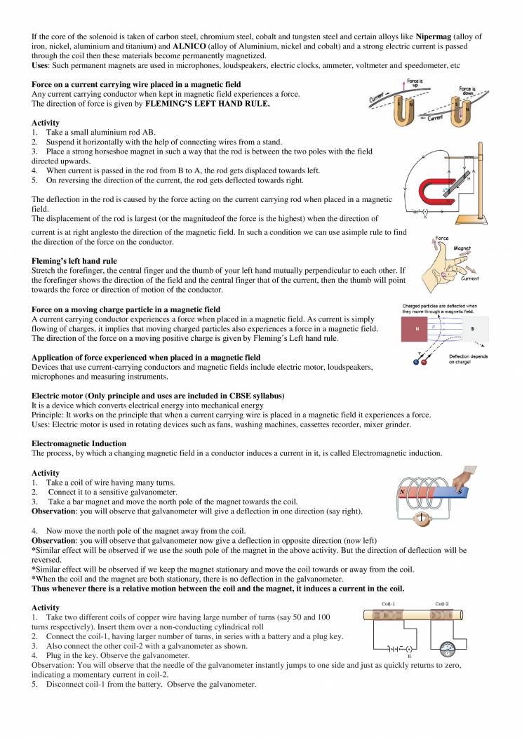 Class X Effects Of Electric Current Notes Notes