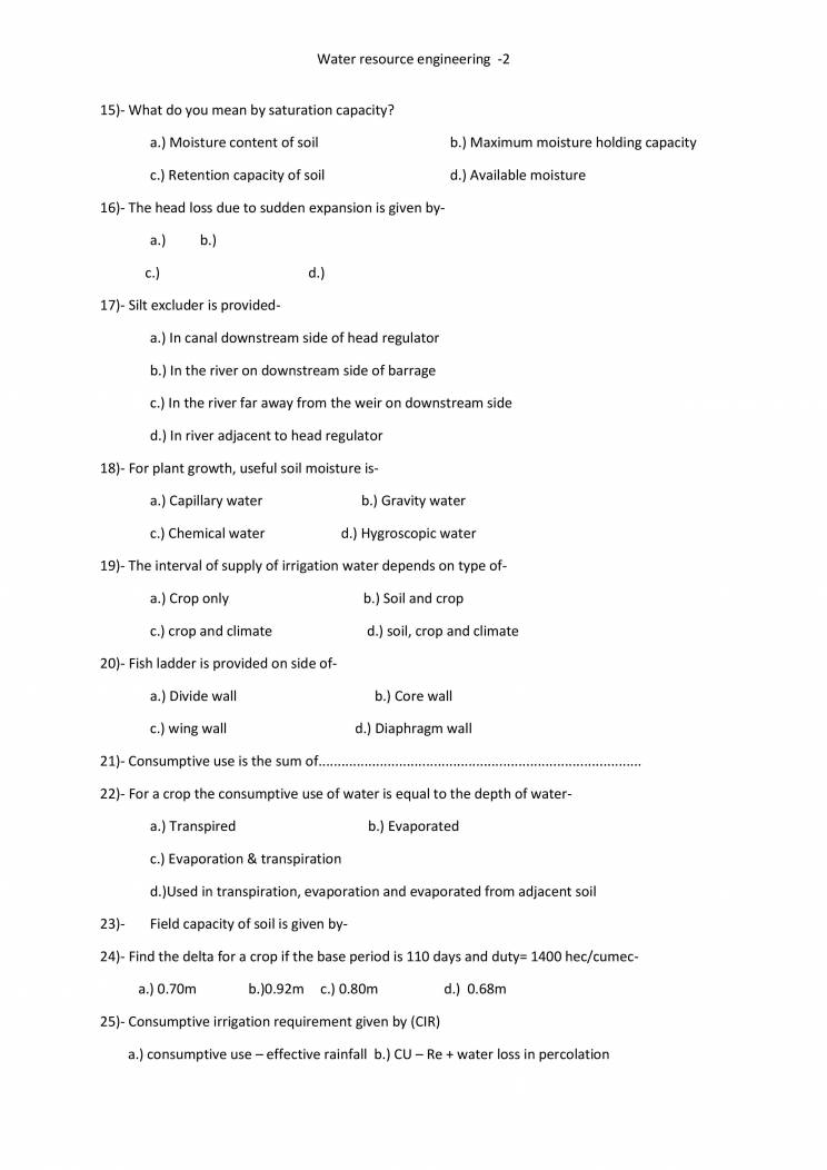 Irrigation Objective Questions Notes LearnPick India