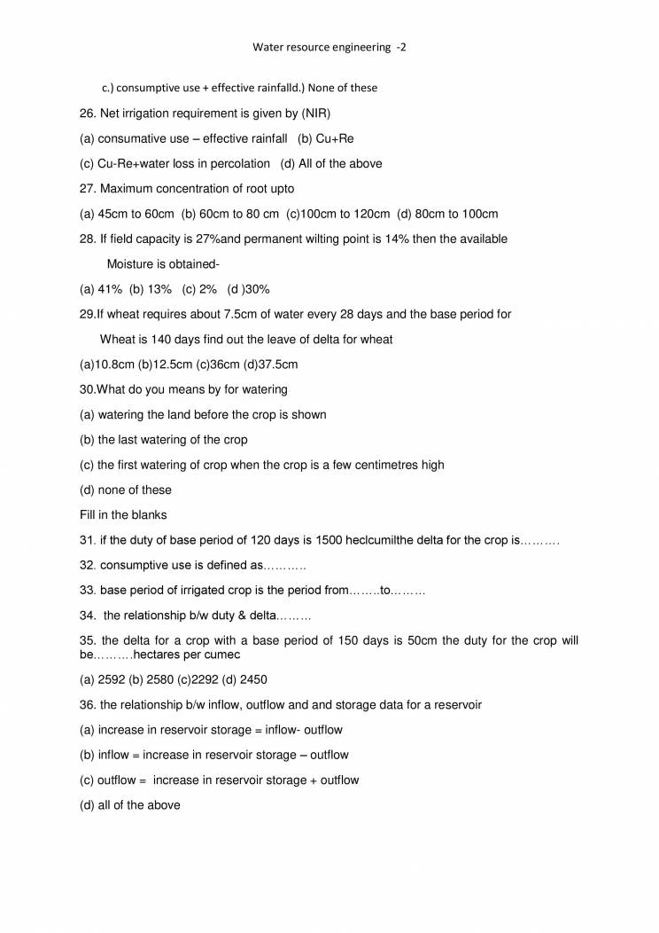 Irrigation Objective Questions Notes LearnPick India