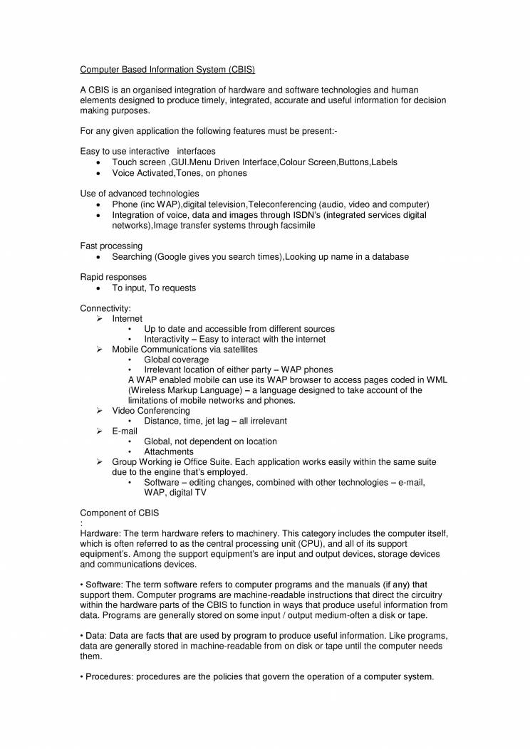 Computer Based Information System (CBIS) - Notes - LearnPick India
