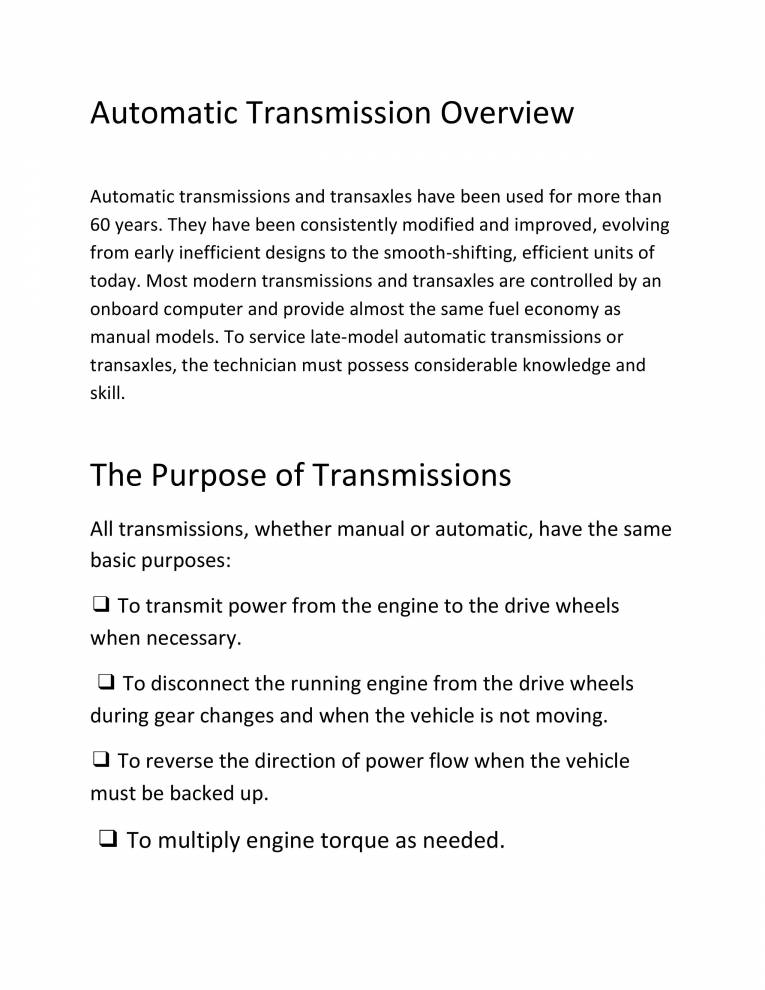 Automatic Transmission Or Auto Shifting Gear Technology Notes