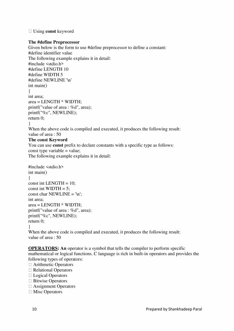 Notes On C Programming - Notes - LearnPick India