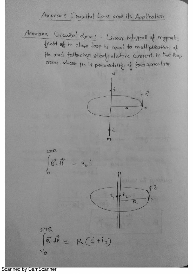 Ampere' Circuital Law And Its Application; Solenoid & Toroid Notes