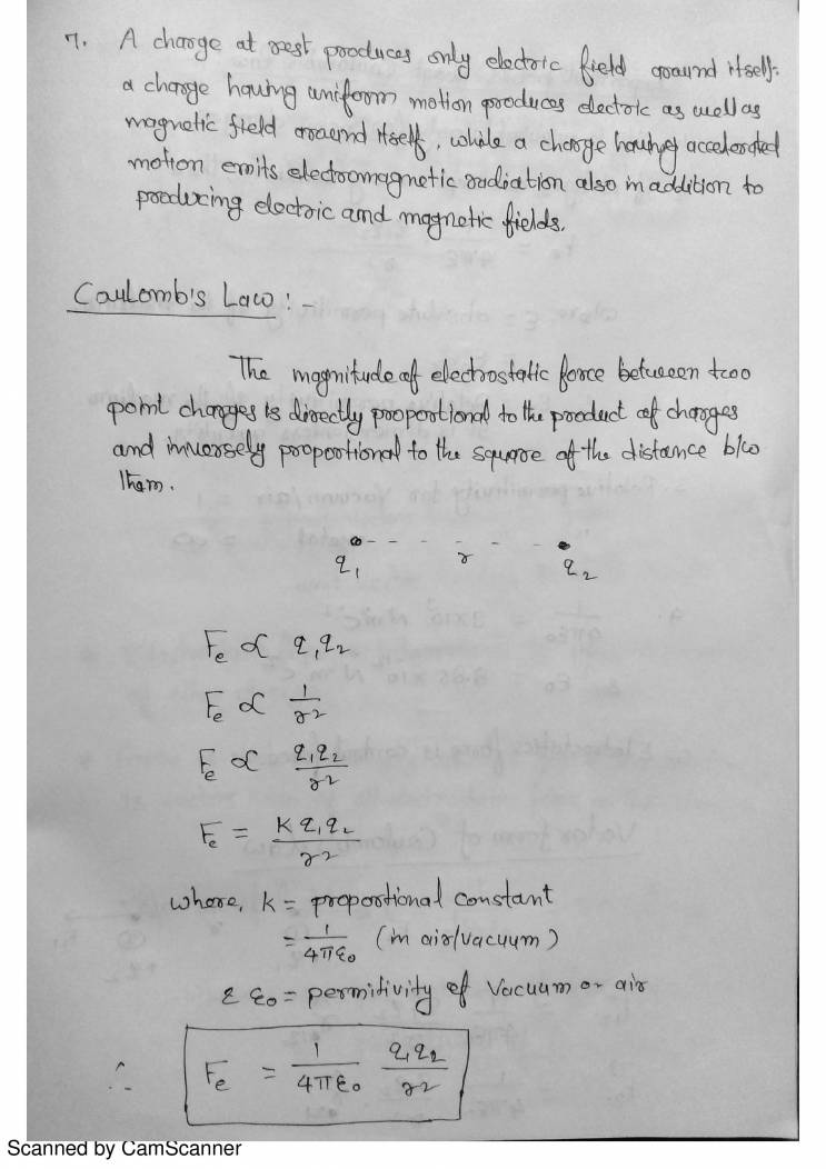 Electric Charge And Coulomb Law Notes Learnpick India