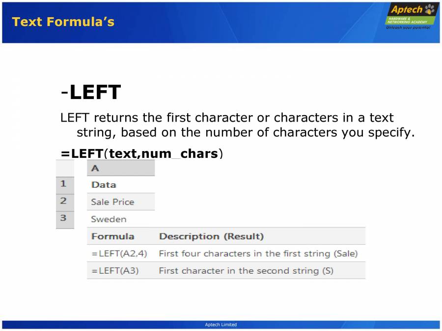 Excel Formula And Functions - PowerPoint Slides - LearnPick India